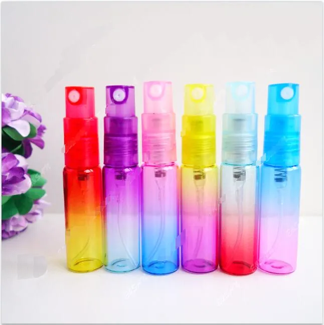 5ML Colorful Mini Perfume Pump Atomizer Refillable Fine Mist Gradient Color Glass Spray Empty Bottle 5Gram Travel Size