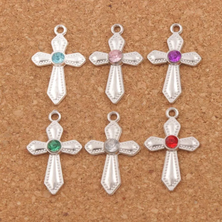 Cristal épée points croix charmes 120 pcs/lot 6 couleurs argent plaqué 16x26mm pendentifs bijoux de mode idéal pour bracelets collier boucles d'oreilles L1554