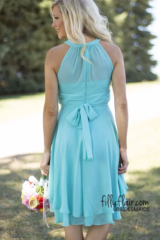 2021 Cheap Country Short Bridesmaid Dresses Coral Sky Blue Modest Wedding Guest Gowns Knee Length Bridesmaids Dress Maid of Honor 3100729