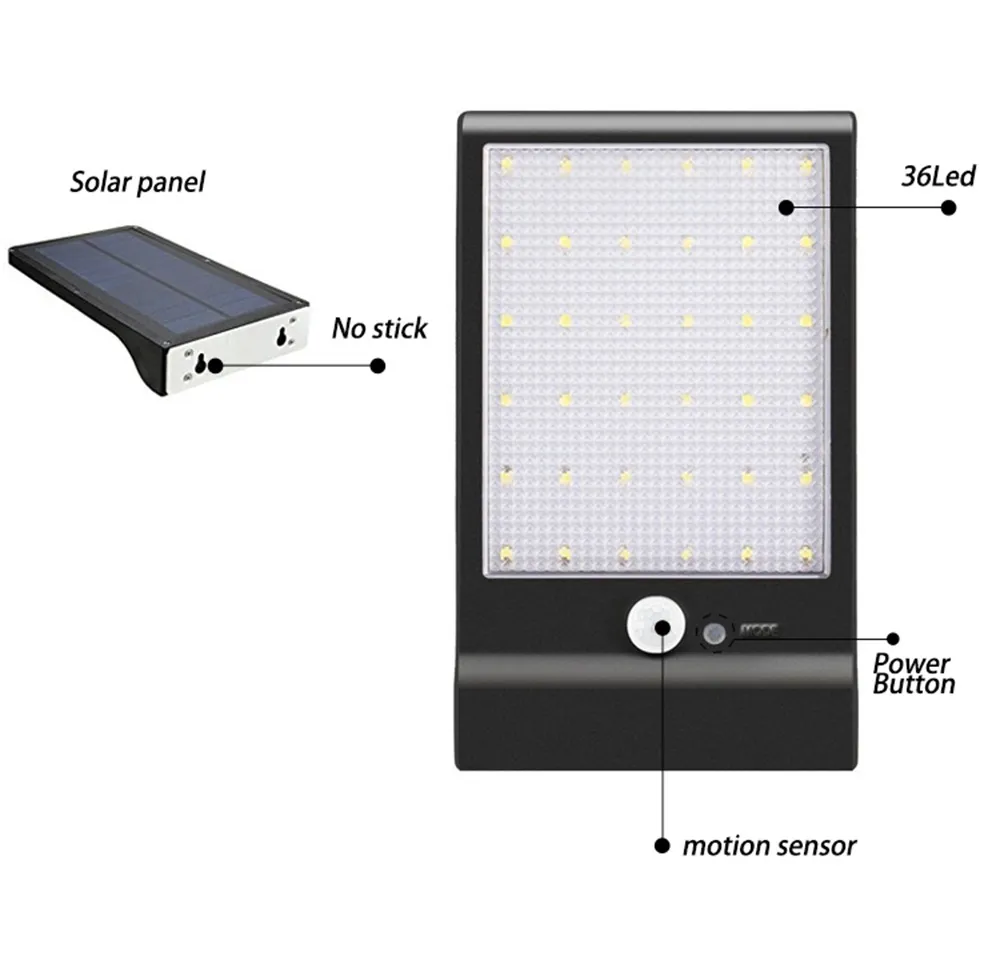 PIR Motion Sensor LED Vägglampa Solar Power Utomhus Nattljus för Street Garden Door Path Yard Path Fence Patio Security Solar Lights