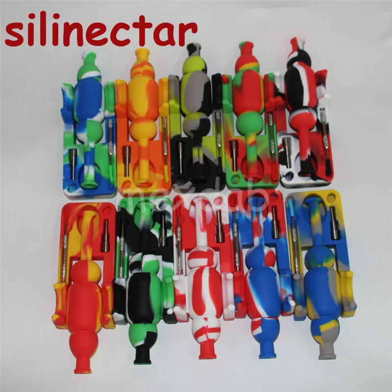 Partihandel HOOSH SILINECTAR BONG SETS MED 10MM MAN TI -nagel och 120 mm Dabber Tool Silicone Bongs Silicone Hookahs Mats