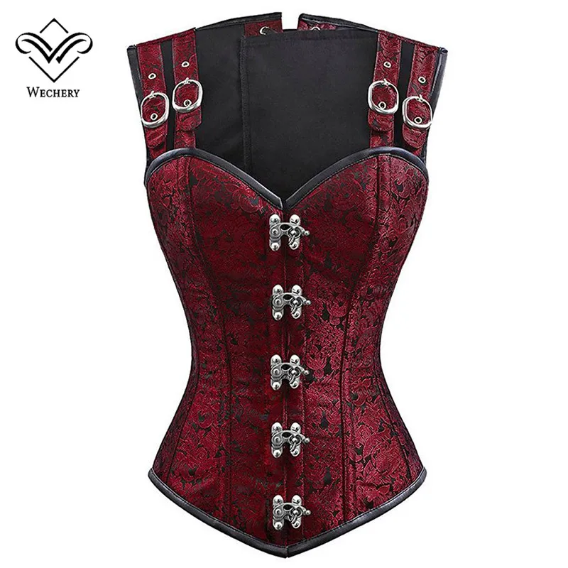 Corset Steampunk Corsets and Bustiers Slimming Gothic Corsage Corset Corsets Sexig svart rem Corset Steel Boning Bustier275i