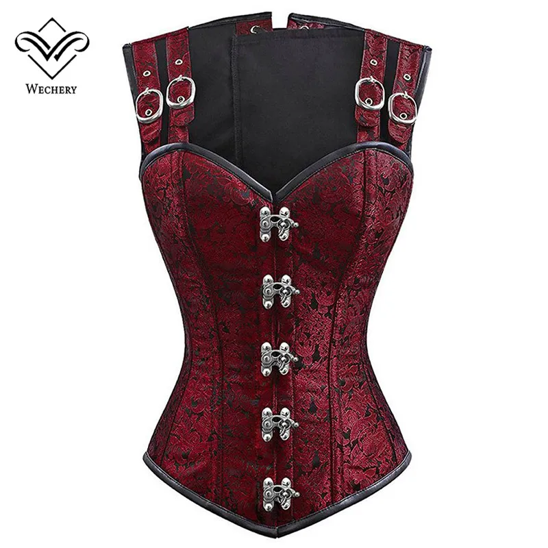 Corset Steampunk Korsetten en Bustiers Afslanken Gothic Corsage Corselet Korsetten Sexy Black Strap Corset Steel Boning Bustier2827