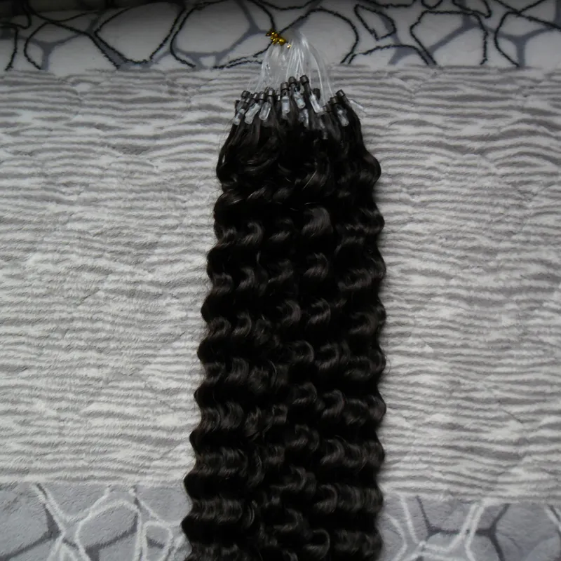 Colore naturale Micro anello capelli umani estensioni dei capelli loop micro anelli crespi 100g capelli ricci crespi brasiliani con micro perline extensi8945930