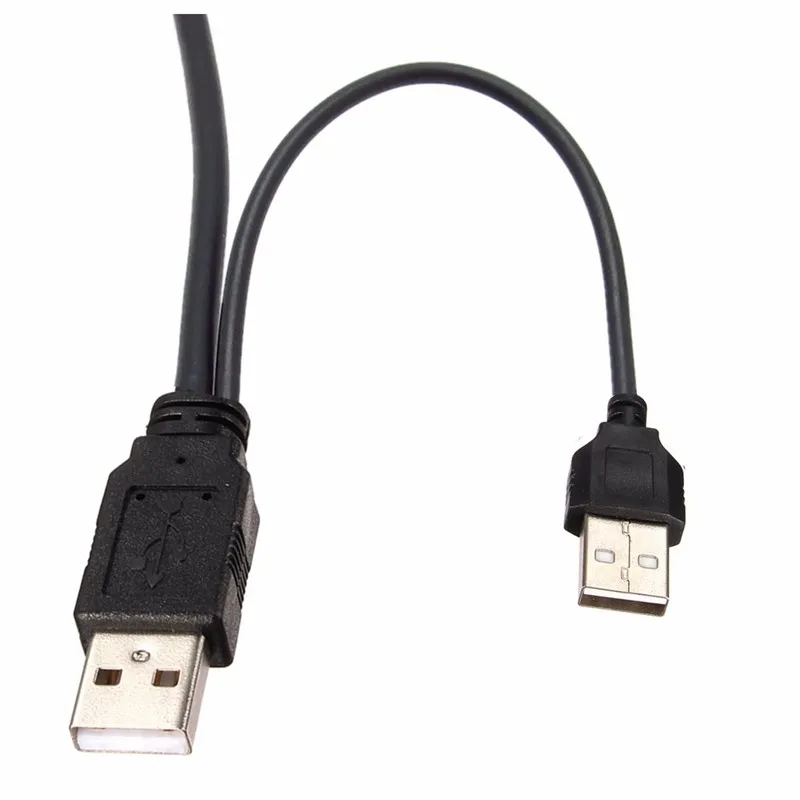 Hight Quality Black PVC Dual USB 2.0 Strömförsörjningskabel Y Form 2 Typ A till en mini 5pin hårddisk USB-kabel 