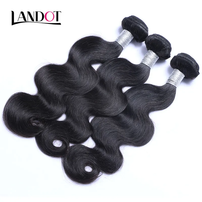 Brasiliansk Virgin Hair Body Wave 100% Human Hair Weave Bundles Peruvian Malaysian Indian Cambodian Brazillian Wavy Remy Hair Natural Black 1B