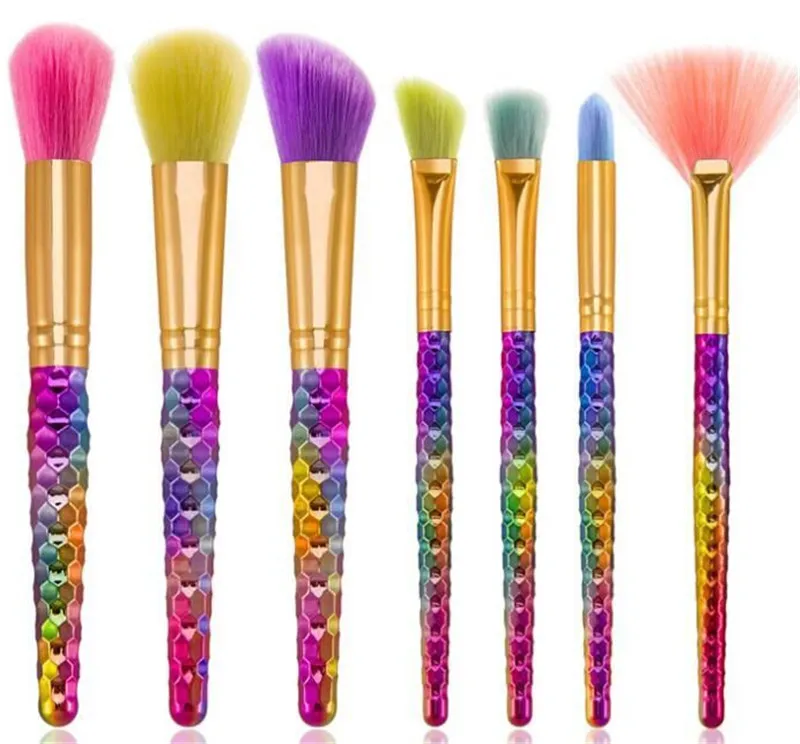 7 Pcs/set Rainbow Thread Spiral Makeup Brushes Set Foundation Power Blush Blusher Eyeshadow Mermaid Make Up Brush Beatuy Cosmetic tool kits