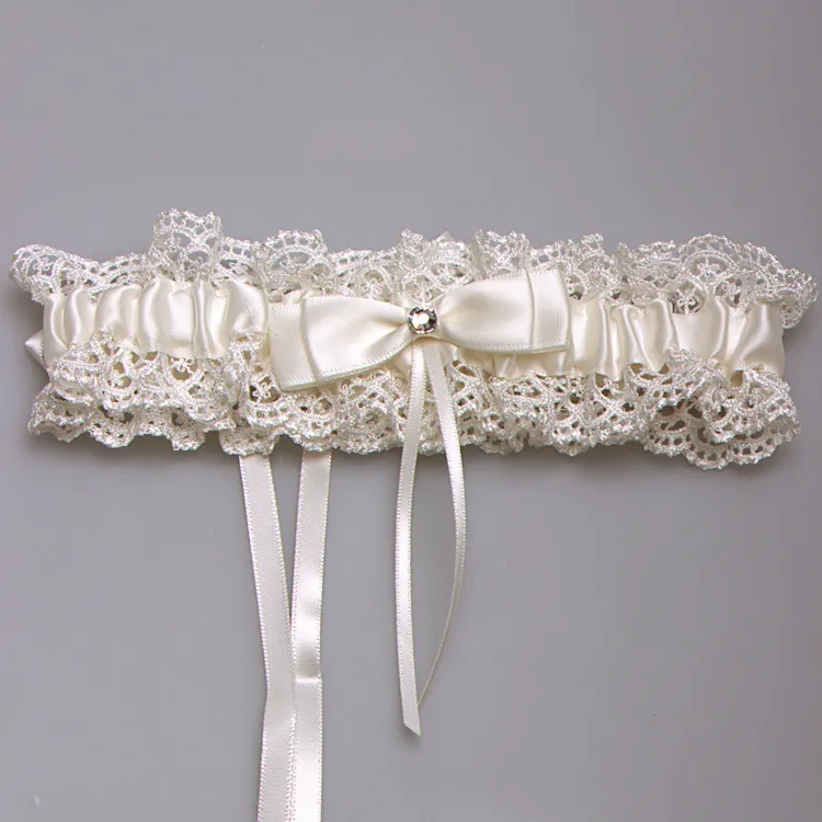 European Style Bridal Garters 2021 Satin Lace Wedding Garter Crystal in Ivory Color 3466cm Length1301619