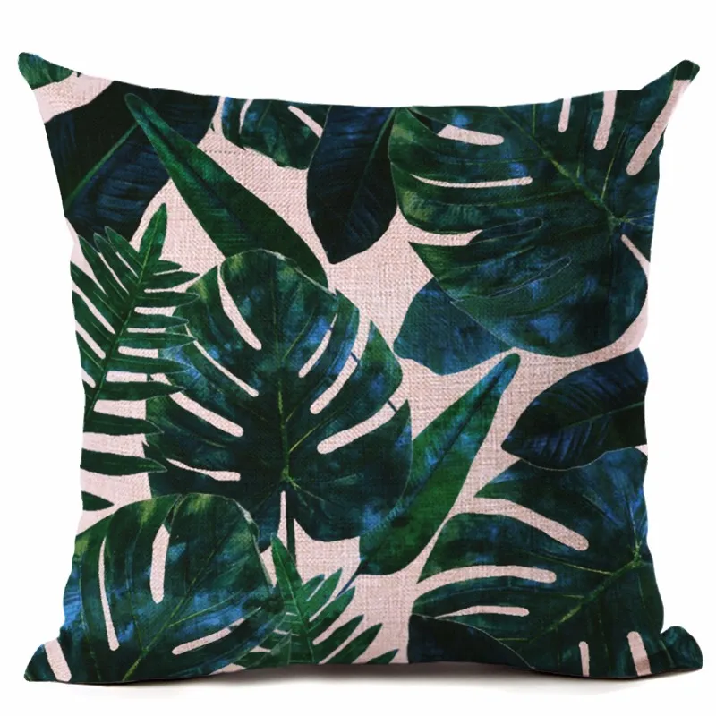 dark green cushion cover spring summer leaf throw pillow case for sofa couch pot plant almofada modern leaves home decoration