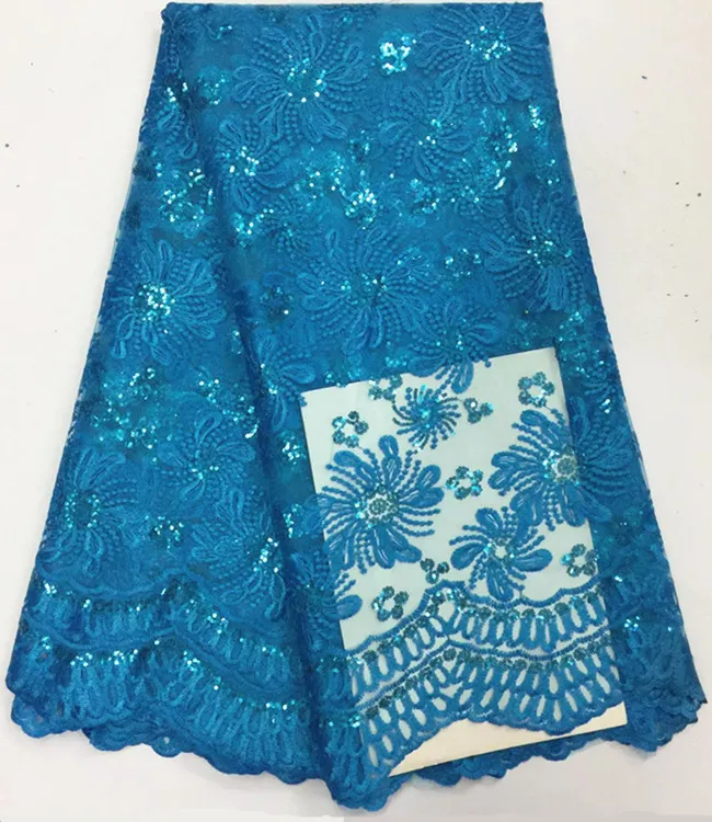 5 Y / pc ile popüler kraliyet mavi nakış fransız net dantel kumaş sequins çiçek afrika örgü dantel için giysi BN60-2