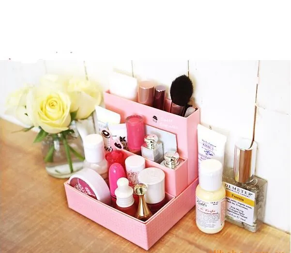 Encantadora caja de almacenamiento de tablero de papel DIY, 4 colores, decoración de escritorio, papelería, maquillaje, organizador cosmético