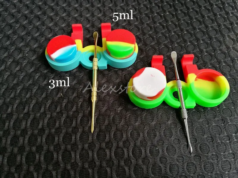 Recipientes de cera antiaderente suporte de caixa de silicone frascos de dabber de 3ml 5ml redondo ou em forma de bola ferramenta de dabber de silicone DHL