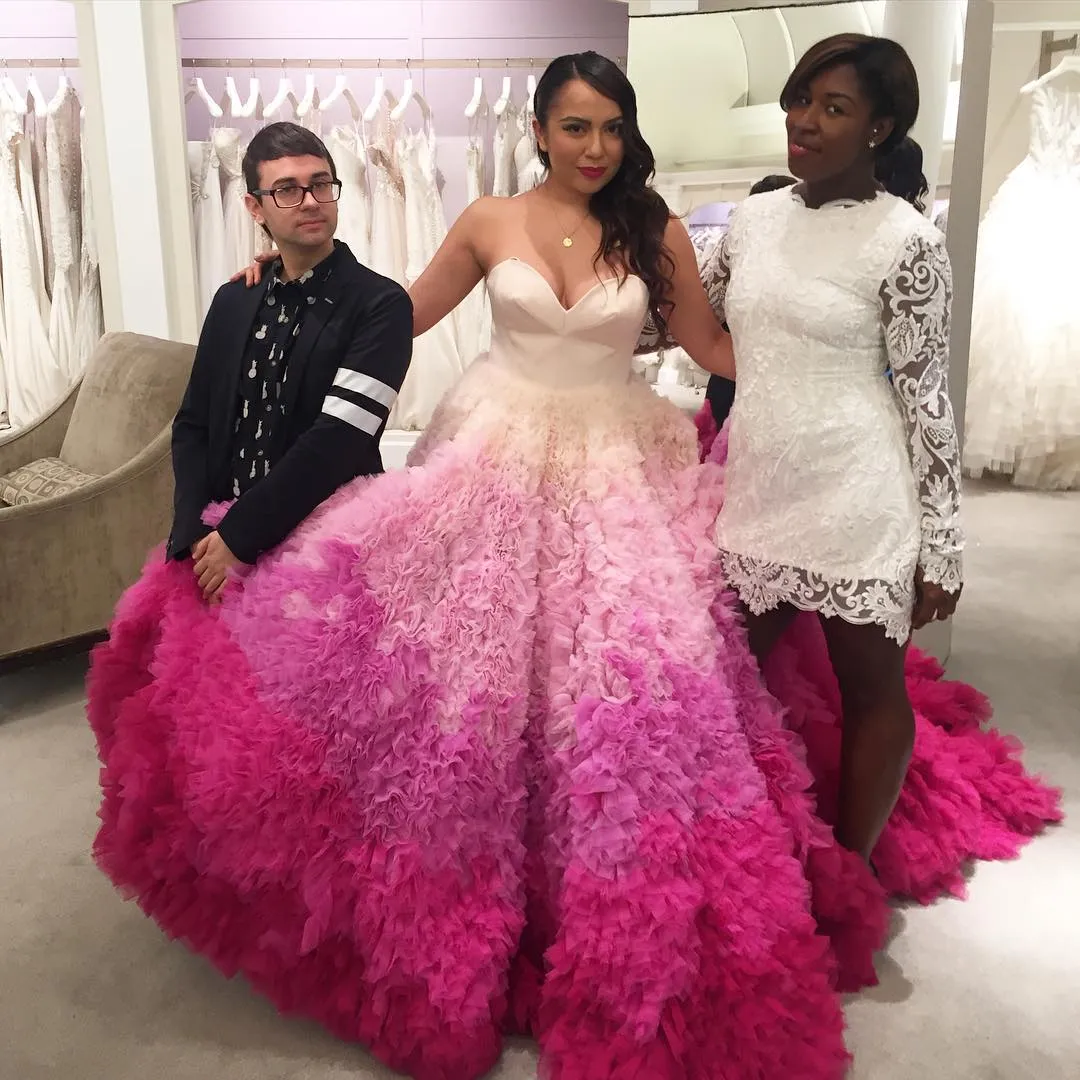 2019 Ombre Robes De Mariée Une Ligne À Volants Décolleté En Coeur Balayage Train Tulle Dos Nu Plus La Taille Robes De Mariée