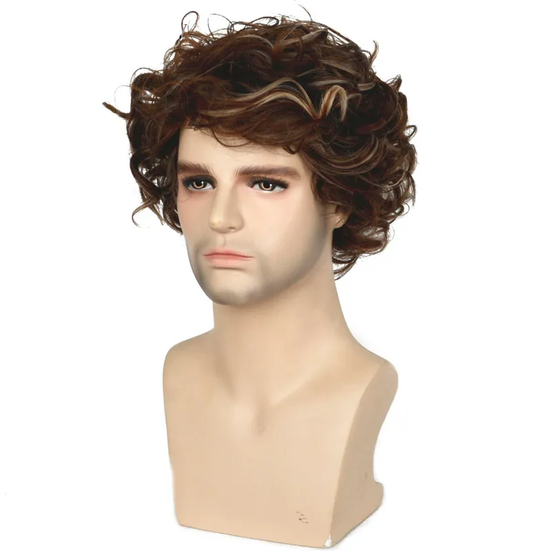 8 inch Short Men Wigs Synthetic Curly Wig Color Mixing Male Hair 