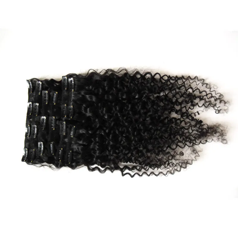 Clip péruvien des extensions de cheveux 100g 100g Kinky Curly Clip Afro-Afro-américain dans les extensions de cheveux humains