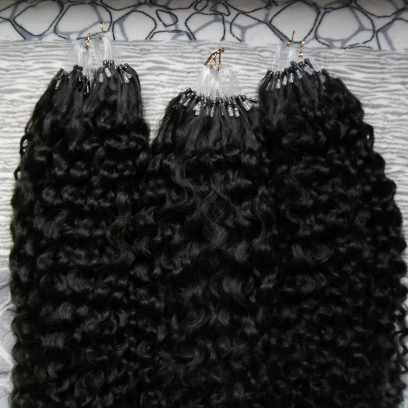 Micro Loops Natural Color afro crespi ricci micro loop estensioni dei capelli umani 300g capelli ricci crespi mongoli Micro Link Hair Extensions 300s