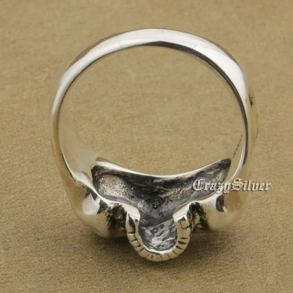 Brand LINSION 925 Sterling Silver Skull Ring Mens Biker Punk Ring TA14 US Size 7~14