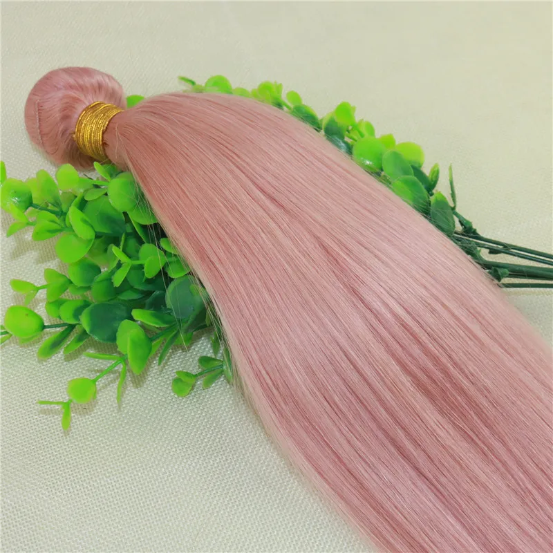 Hot Pink Färgglada Human Hair Weave Extensions Rose Gold Brasilianska Straight Remy Pink Hair Buntar för sommar Partihandel