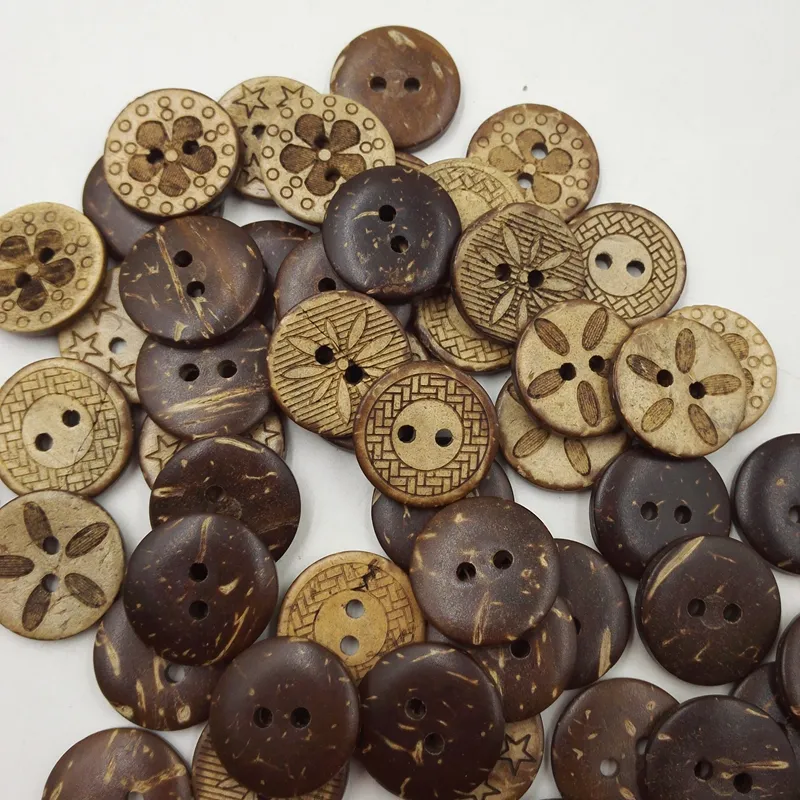 Boutons en bois 18mm noix de coco 2 trous pour boîte-cadeau à la main Scrapbook artisanat fête décoration bricolage faveur couture accessoires210h