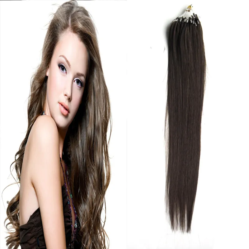 Micro Loop Hair Extensions Dark Brown Human Hair 100g Loop Ring Länkar Remy Rak 100% Real Hair 100 Strands