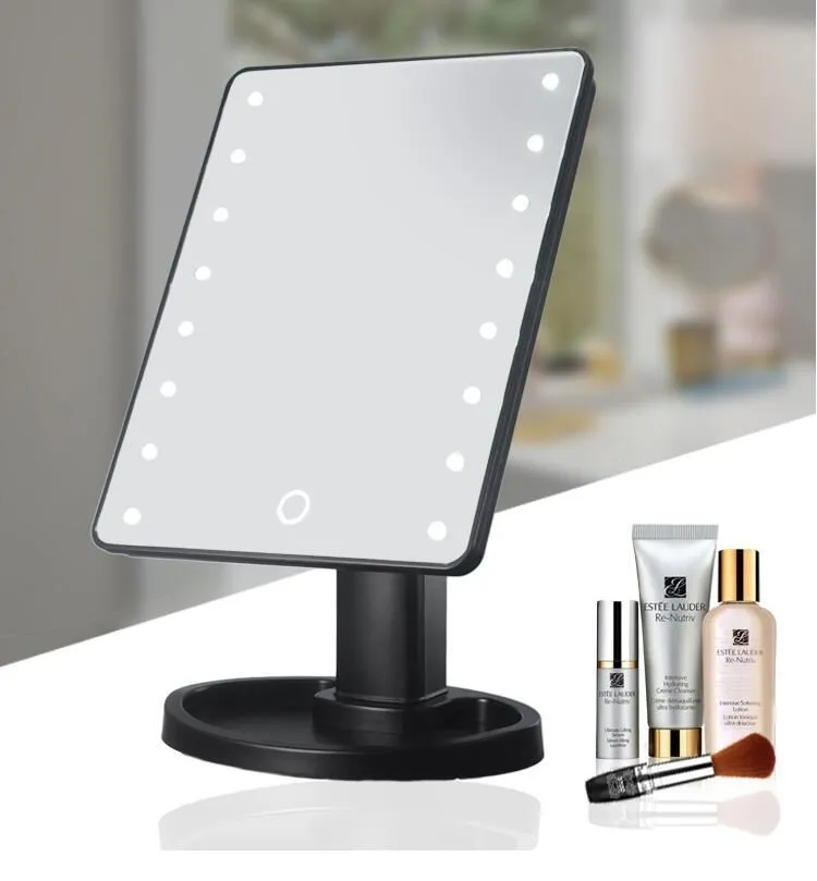 Espejo de maquillaje de rotación de 360 grados ajustable 16/22 LED iluminado pantalla táctil LED espejos cosméticos luminosos portátiles negro/blanco/rosa