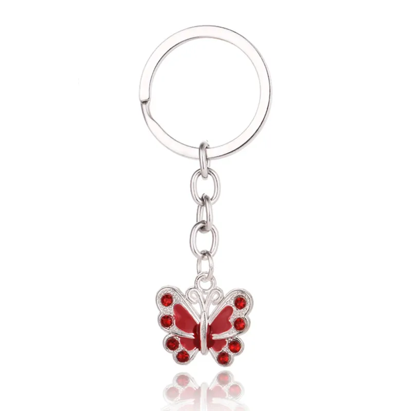 Butterfly Keychain Key Rings Crystal Alloy Vintage DIY Bag Phone Penant Accessories Jewelry Gift Keyrings