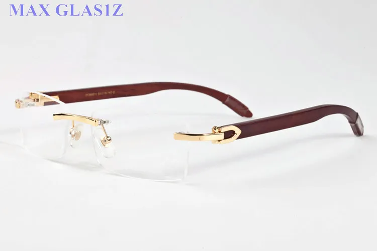 Sälj Well New Style Mens Brand Outdoor Sports Trä Solglasögon Mode Designer Classic Rimless Buffalo Horn Glasögon med låda