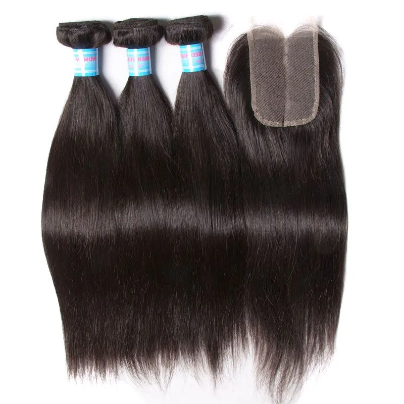 Straight Brazilian Hair Weaves With Closure 100% Human Hair Wet And ...