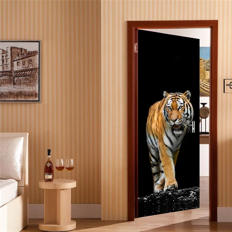 Ferocious tigre adesivos de parede diy quarto mural home decor poster pvc porta à prova d 'água adesivo imitação 3d decalque