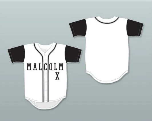Baseballtröjor Malcolm X White Baseball Jersey olika världar av hög kvalitet gratis frakt Baseballtröjor Sömt Throwback