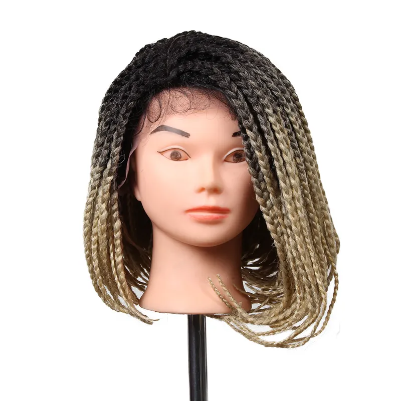 14 inch kant frontale bob pruiken voor natuurlijke zwarte synthetische pruik hittebestendige micro gevlochten pruiken Afro-Amerikaanse haar korte pruiken voor vrouwen