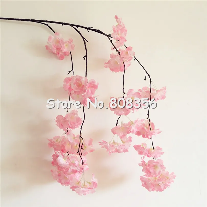 Fake Cherry Blossom Flower Branch Begonia Sakura Tree Stem 130cm Lång för Evenemang Bröllopsfest Konstgjorda Dekorativa Blommor