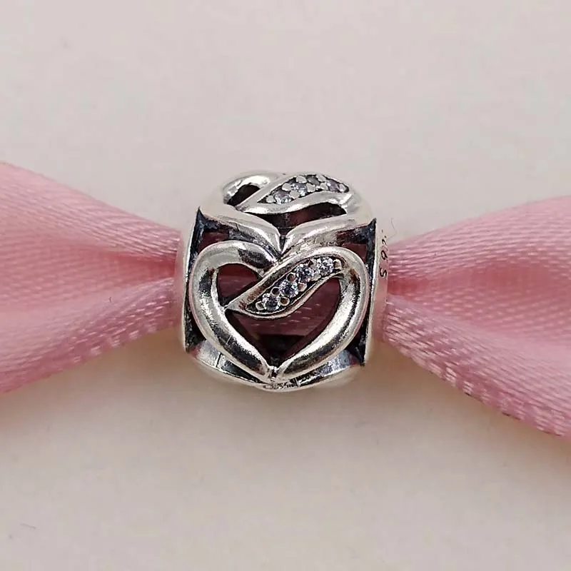 Andy Jewel Valentines Day 925 Silver Beads Ribbon Of Love Charm