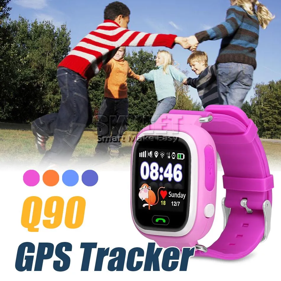 Q90 Bluetooth GPS 추적 스마트 시계 터치 스크린 Android SOS 호출 용 WiFi LBS 방지 스마트 폰 웨어러블 장치 상자