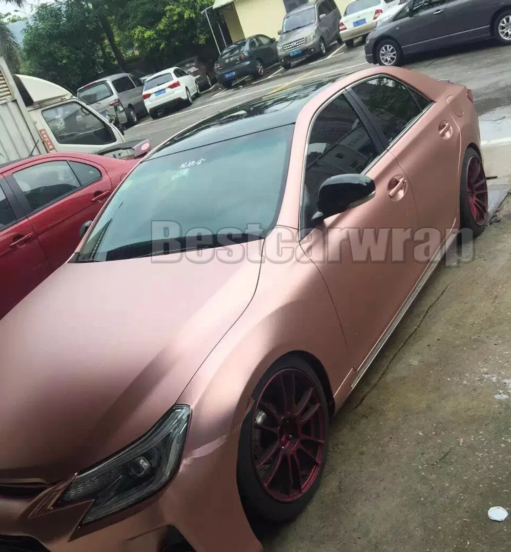 Rose Gold Chrome Satin Metal Vinyl Prain para cobertura de carro com bolhas de ar livre / tamanho de lançamento de ar 1.52x20m / roll 5x67ft