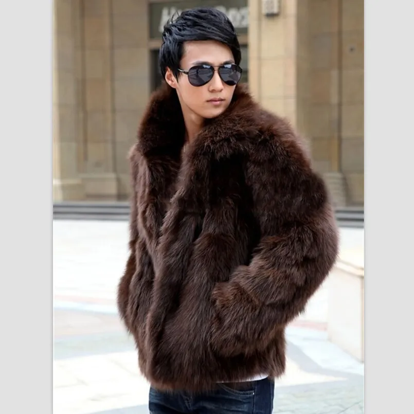 Wholesale- 2016 Winter Handsome Men Faux Fur Coat Thick Warm None Decoration Solid Jackets Plus Size Fur Coats XS-XXXL Men Overcoat