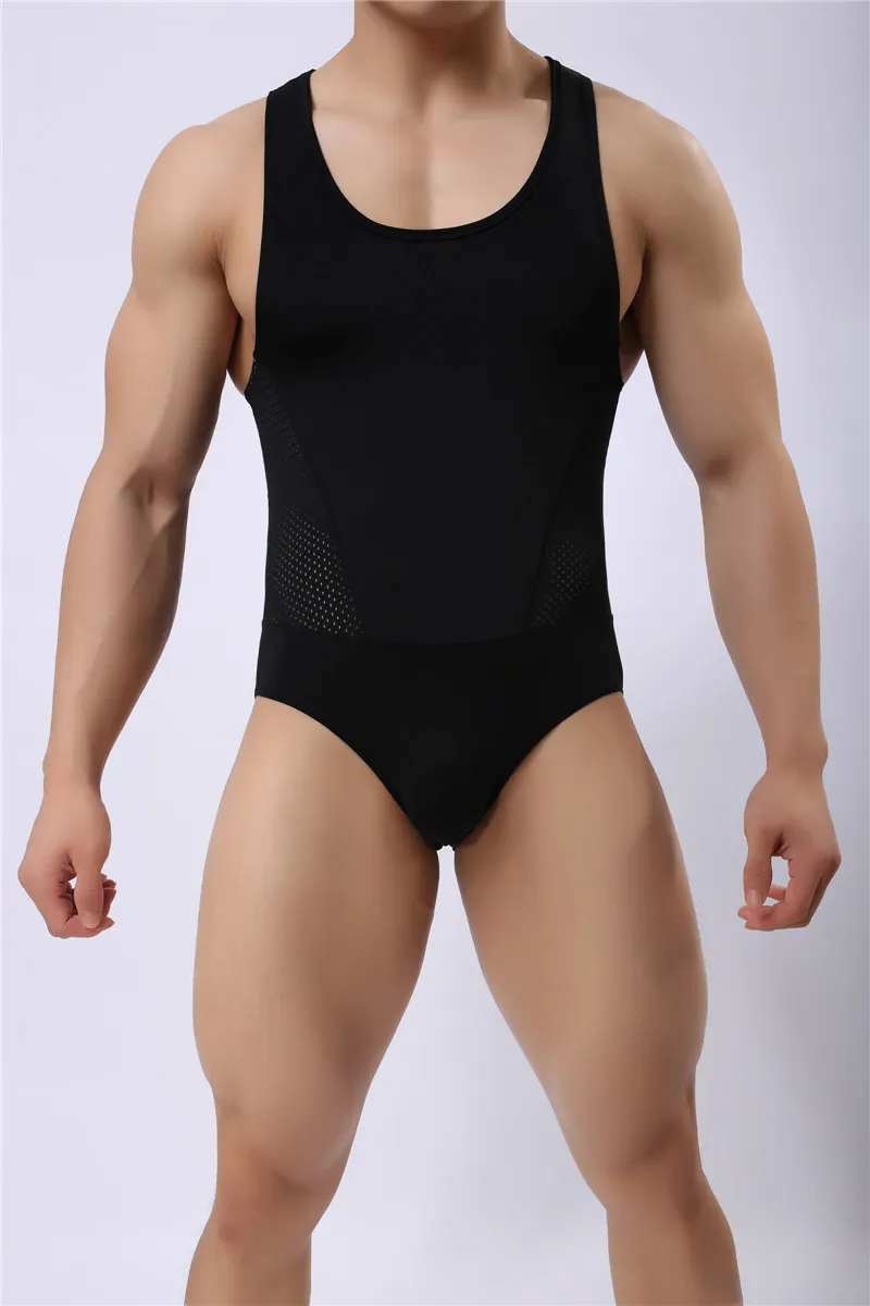 Men039s Gym Bodys Sexy New Body Building Teddies Teddy Bikini Bodysuits Mesh OnePiece Suits Body Suit Shapers3997623