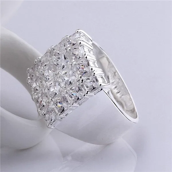 new arrival Square plated sterling silver finger ring fit women,wedding white gemstone 925 silver plate rings Solitaire Ring ER479