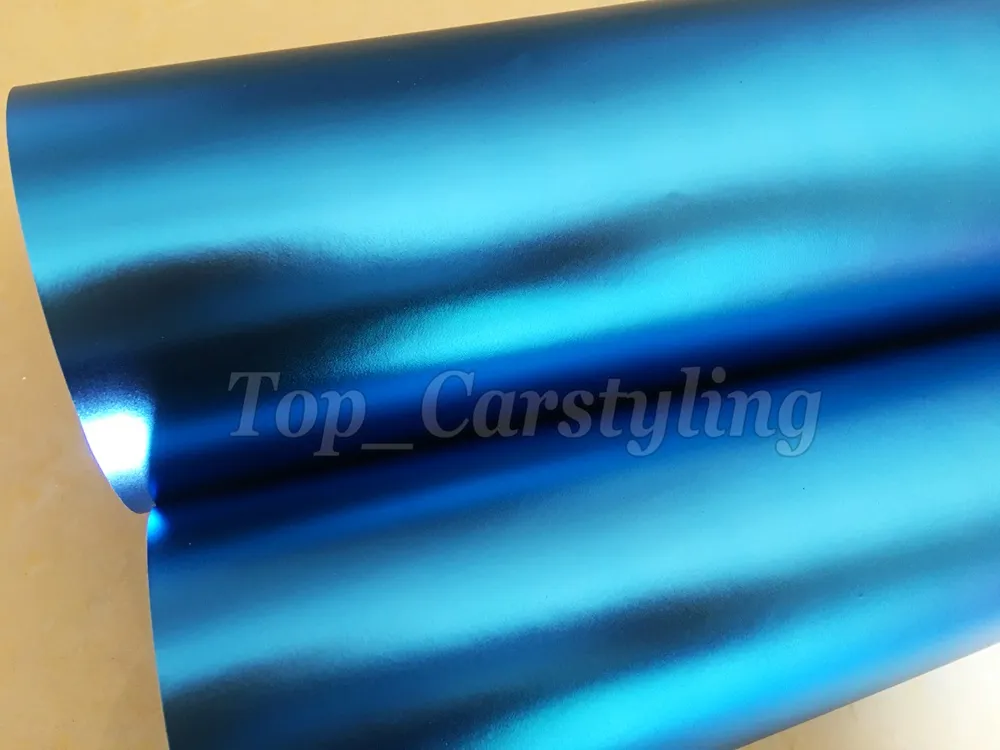 Titanium Blue Satin Chrome Vinyl Car Wrap Film met luchtbelvrij / release Bedekkende styling graphics 1,52x20m rol