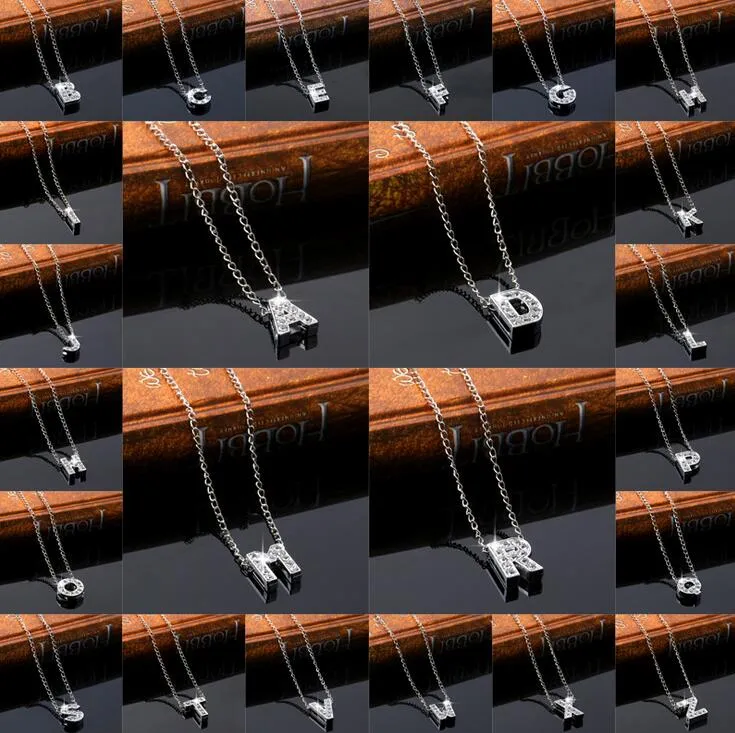 vente nouvel alliage diamant inscription ornements A-Z simple 26-lettre collier femme WFN004 (avec chaîne) mélanger l'ordre 20 pièces beaucoup