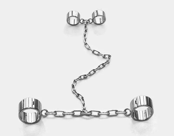 Collare Polsini Caviglia Bondage Acciaio inossidabile siamese Catene carichi pesanti Imbracatura Set schiavo adulto BDSM9510377