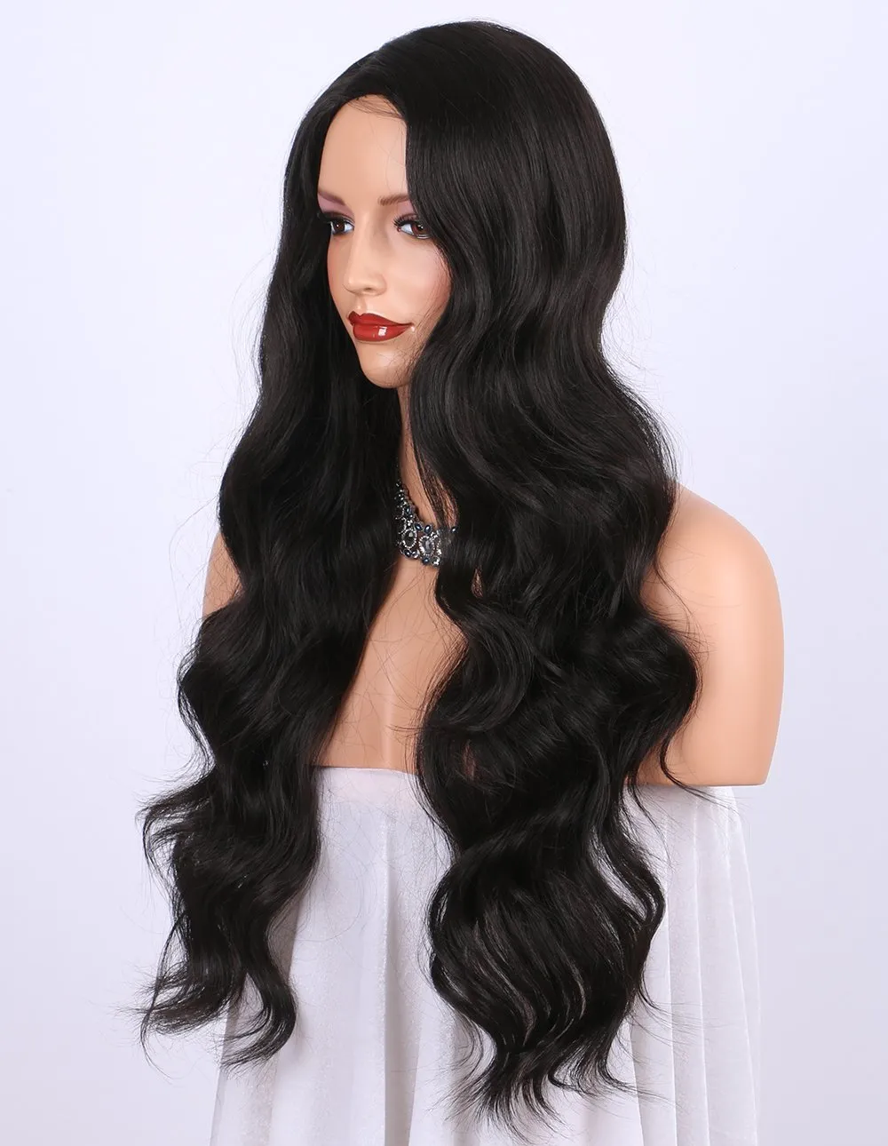 Synthetic Wigs for women - Natural Looking Long Wavy Right Side Parting Heat Resistant Replacement Wig 24 inches
