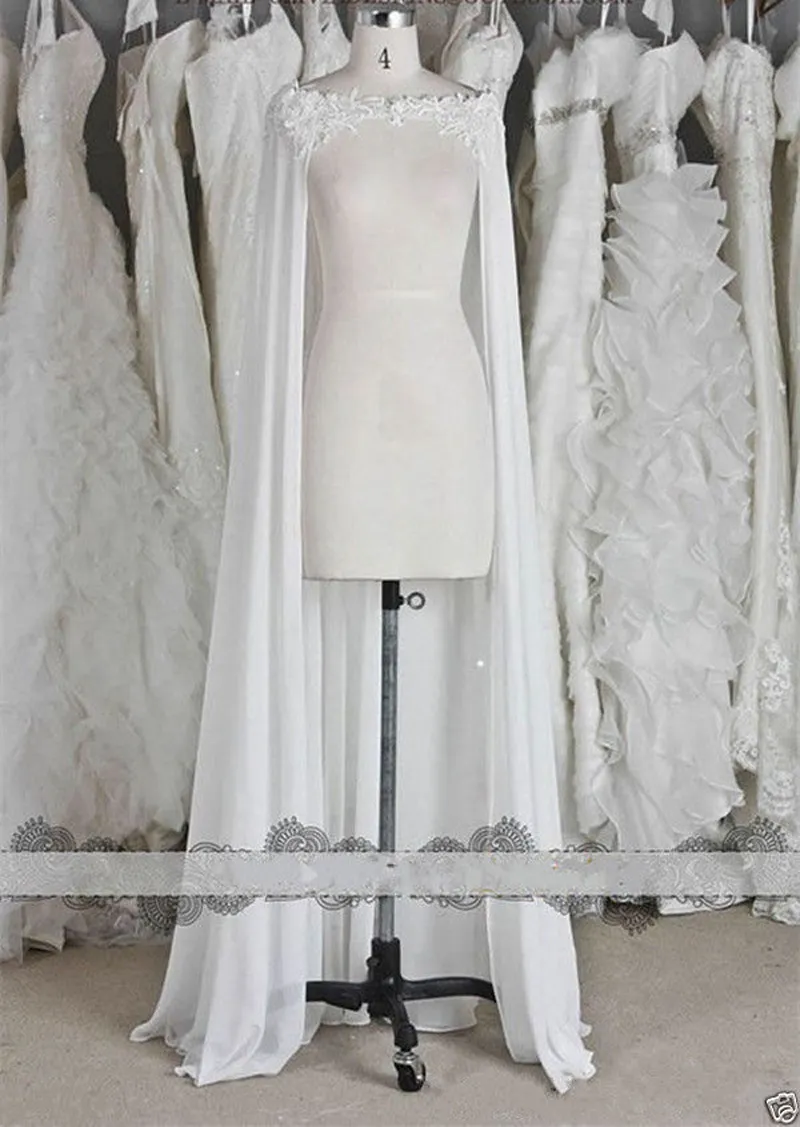 Tanie szyfonowe opakowania ślubne aplikacje koronkowa kurtka ślubna płaszcz ślubny koronkowy szyfonowy sukienka ślubna 039s Cape2404106