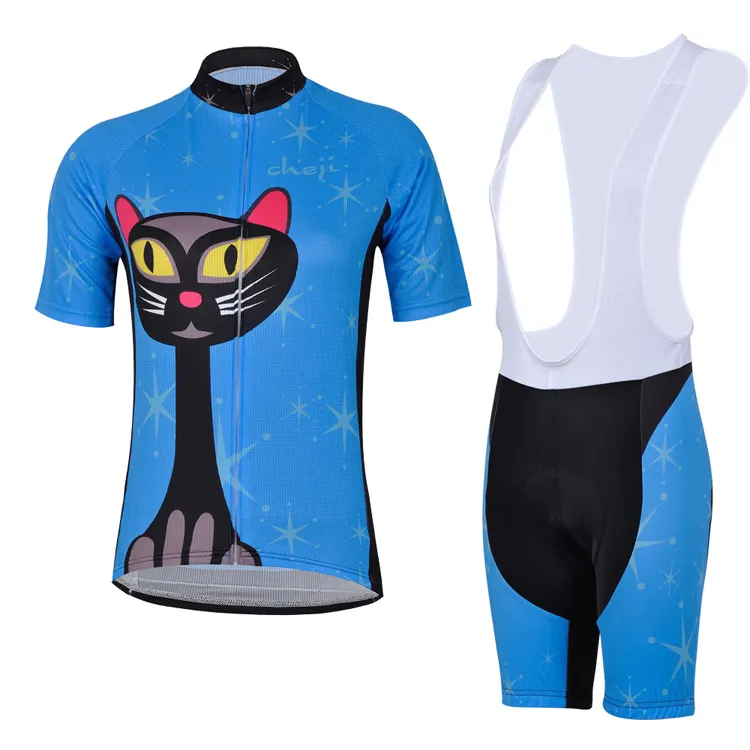 2024 Women Blue Cat Cycling Jersey 19D pad bike shorts set Ropa Ciclismo more Breathable Girl summer cycling wear