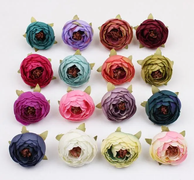 Symulacja Sztuczna Fałszywa Retro Camellia Bront Rose Flower Heads / Wedding Decoration DIY Pudełko Kolaż G688