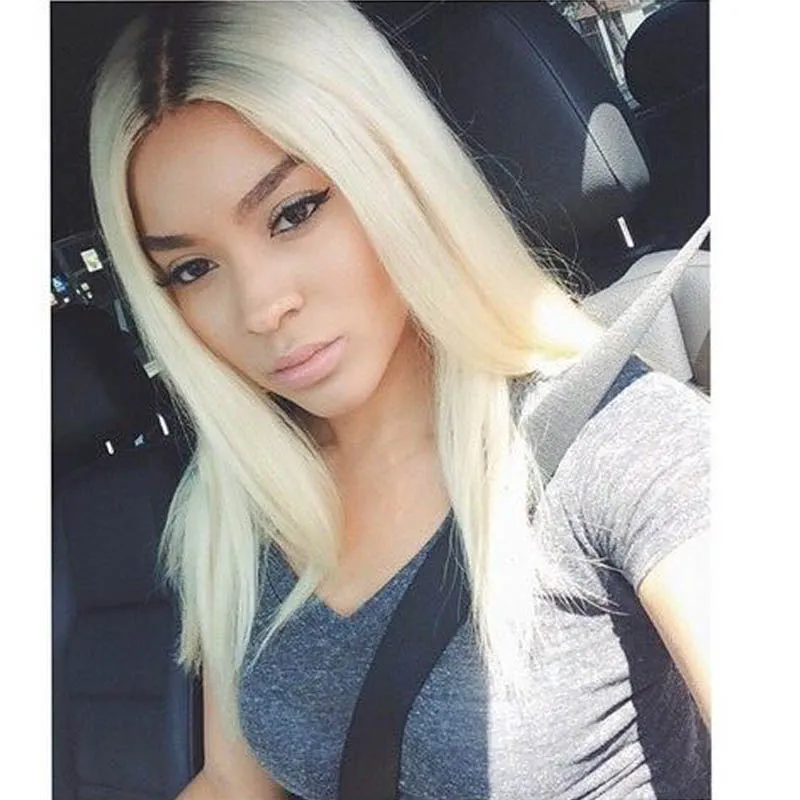 Straight 1b 613 Glueless Full Lace Wigs Remy Human Hair with Baby Hair Ombre 1B 613 Dark Roots Blonde for Black Women