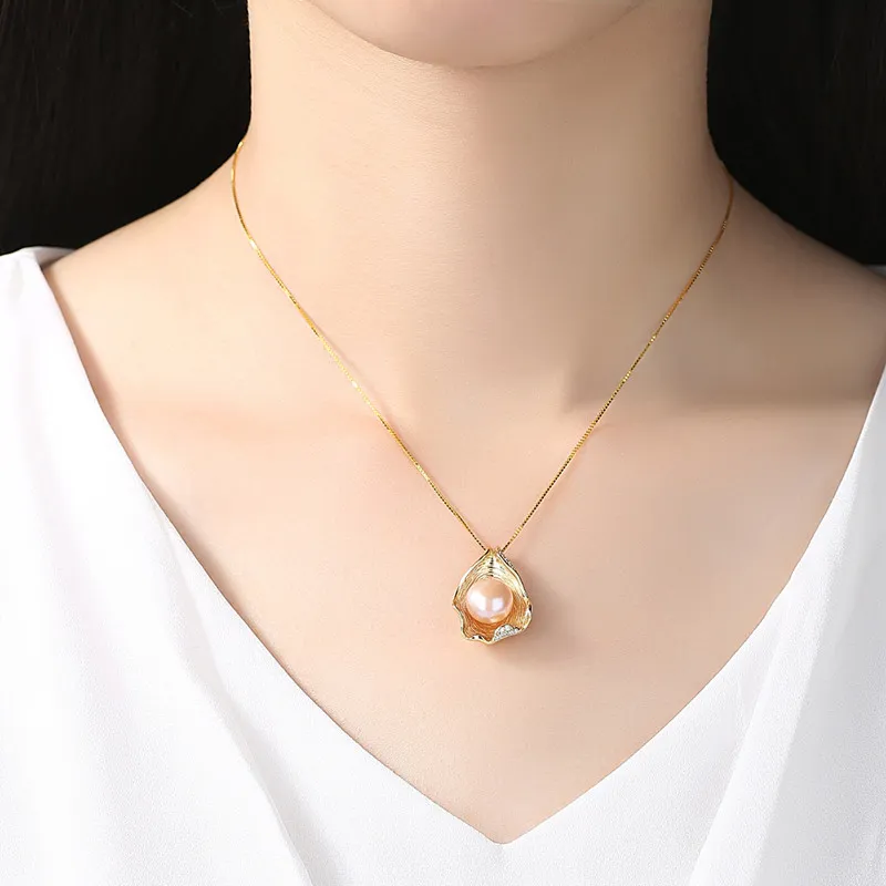 Heißer Charme Shell Design Perlenschmuck Perlenkette Anhänger 925 Sterling Silber Schmuck Mode Halsketten für Frauen