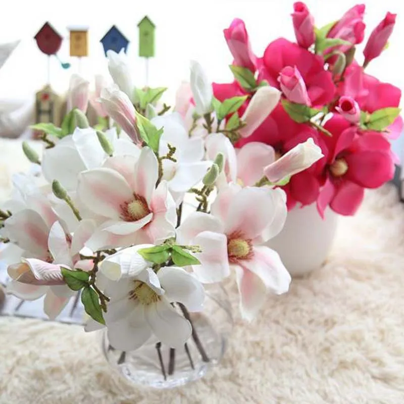 Artificial silk flower magnolia in handmade flowers magnolia for home and wedding decoration vivid and delicate