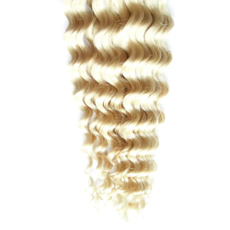 613変態巻き毛の毛髪の伸縮器の金髪のバージンヘアの人間のテープ50g /セット肌の緯糸のシームレスな人間の髪の毛