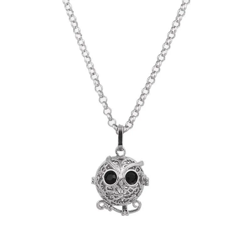 New Hollow Animal Owl Locket Wish Box Halsband för Parfym Aromaterapi Essential Oil Perfume Fragrance Diffuser Gratis frakt